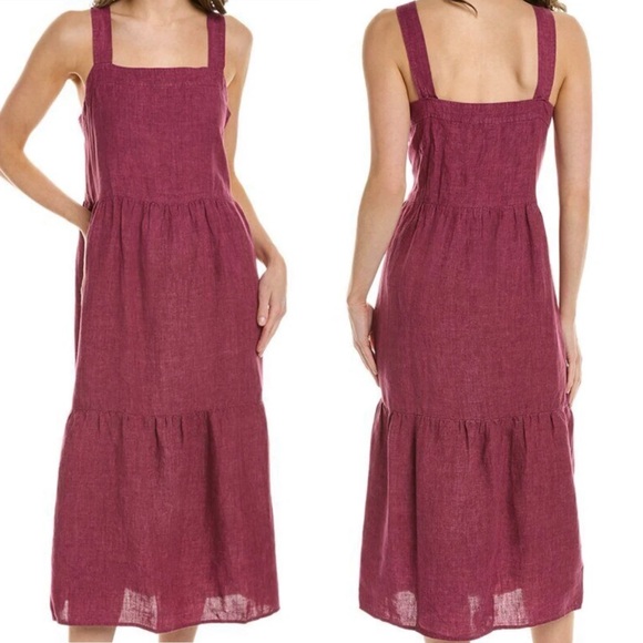 Eileen Fisher Organic Linen Washed Delave Tiered Midi Dress - Picture 2 of 6